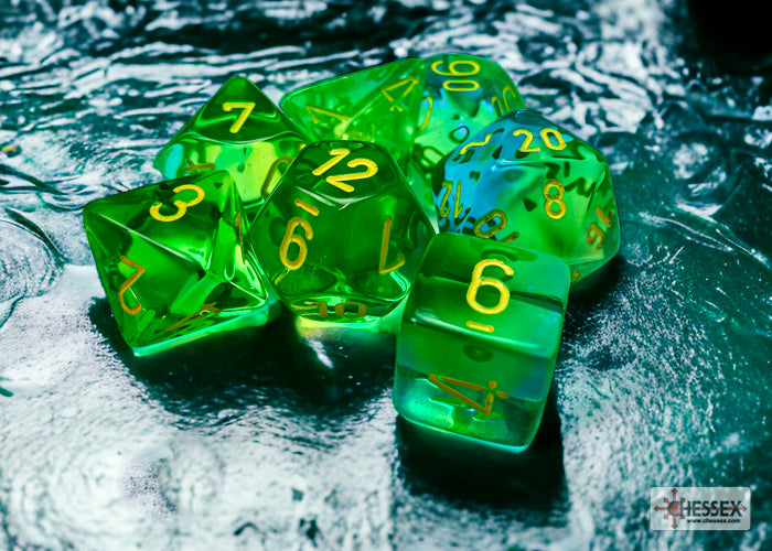 Chessex - Gemini Translucent Green-Teal/yellow Polyhedral 7-Dice Set