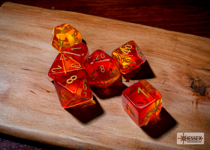 Chessex - Gemini Translucent Red-Yellow/gold Polyhedral 7-Dice Set