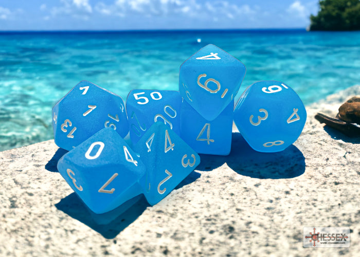 Chessex - Frosted Caribbean Blue/white Polyhedral 7-Dice Set