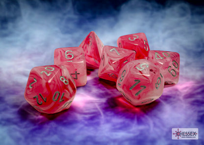Chessex - Ghostly Glow Pink/silver Polyhedral 7-Dice Set