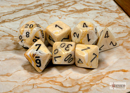 Chessex - Marble Ivory/black Polyhedral 7-Dice Set