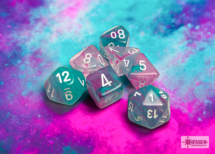 Chessex - Nebula Wisteria/white Luminary Polyhedral 7-Dice Set