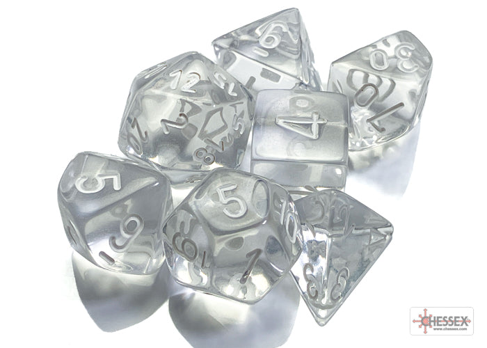 Chessex - Translucent Clear/white Polyhedral 7-Dice Set