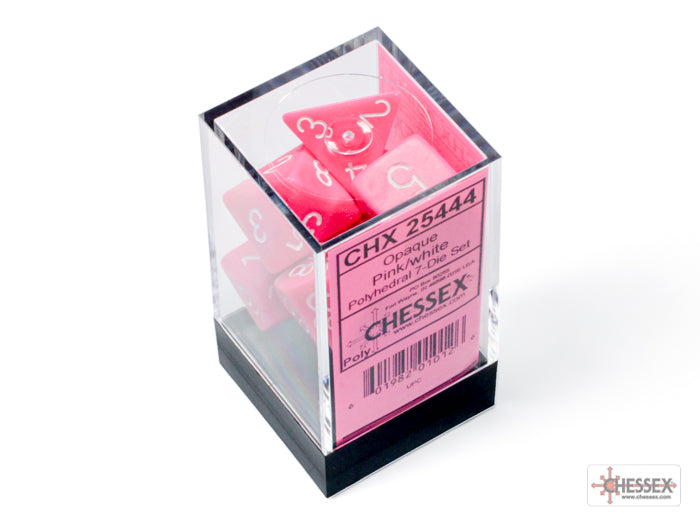 Chessex: Opaque Pink/white Polyhedral 7-Dice Set