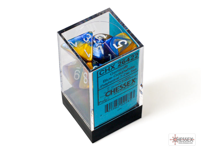 Chessex - Gemini Blue-Gold/white Polyhedral 7-Dice Set