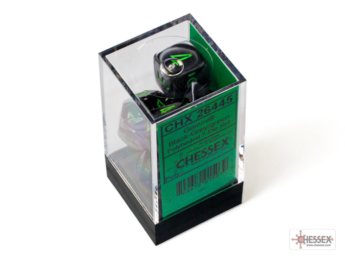 Chessex - Gemini Black-Grey/green Polyhedral 7-Dice Set