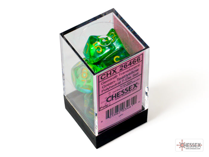 Chessex - Gemini Translucent Green-Teal/yellow Polyhedral 7-Dice Set
