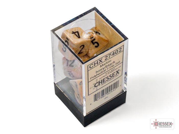 Chessex - Marble Ivory/black Polyhedral 7-Dice Set