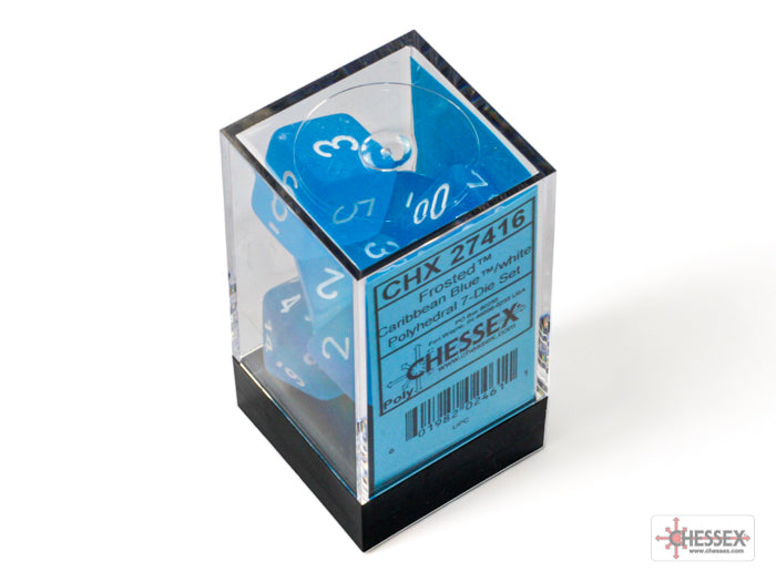 Chessex - Frosted Caribbean Blue/white Polyhedral 7-Dice Set