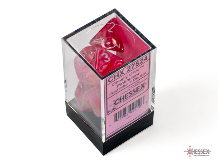Chessex - Ghostly Glow Pink/silver Polyhedral 7-Dice Set