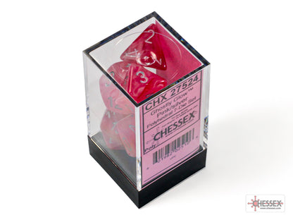 Chessex - Ghostly Glow Pink/silver Polyhedral 7-Dice Set