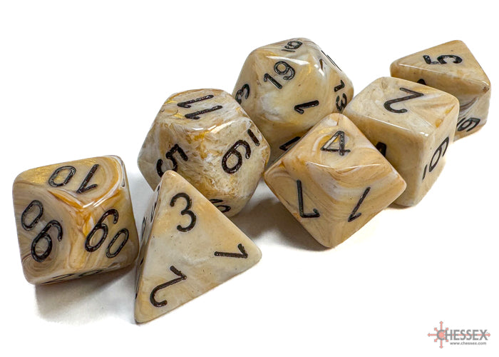 Chessex - Marble Ivory/black Polyhedral 7-Dice Set
