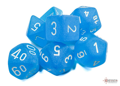 Chessex - Frosted Caribbean Blue/white Polyhedral 7-Dice Set