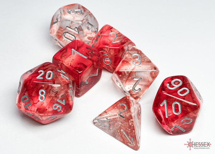 Chessex - Nebula Red/silver Luminary Polyhedral 7-Dice Set