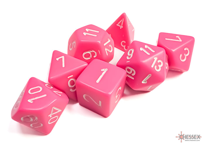 Chessex: Opaque Pink/white Polyhedral 7-Dice Set