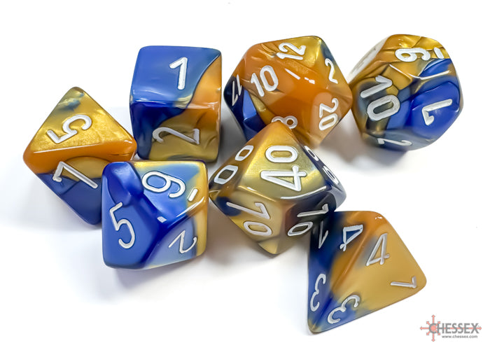 Chessex - Gemini Blue-Gold/white Polyhedral 7-Dice Set