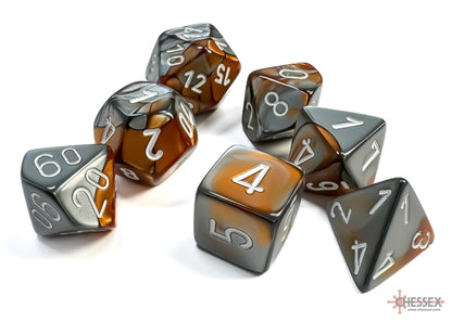 Chessex - Gemini Copper-Steel/white Polyhedral 7-Dice Set