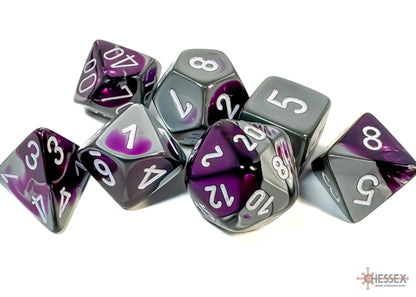 Chessex - Gemini Purple-Steel/white Polyhedral 7-Dice Set