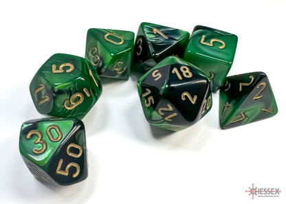 Chessex - Gemini Black-Green/gold Polyhedral 7-Dice Set