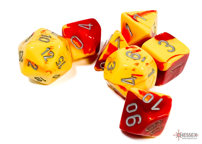 Chessex - Gemini Red-Yellow/silver Polyhedral 7-Dice Set