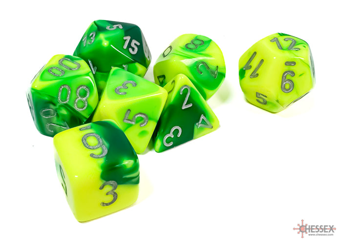 Chessex - Gemini Green-Yellow/silver Polyhedral 7-Dice Set