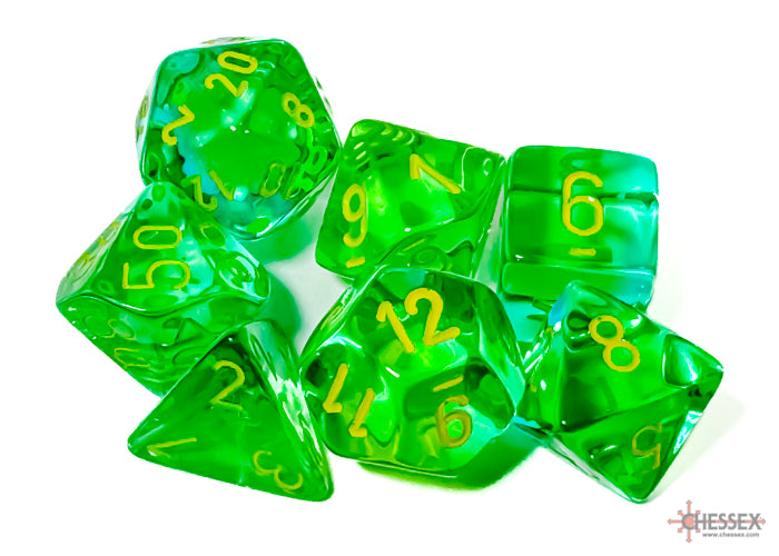 Chessex - Gemini Translucent Green-Teal/yellow Polyhedral 7-Dice Set