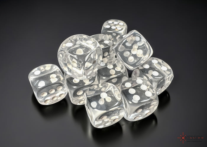 Chessex - Translucent Clear/white 16mm d6 Dice Block (12 dice)