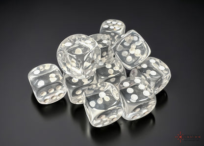 Chessex - Translucent Clear/white 16mm d6 Dice Block (12 dice)