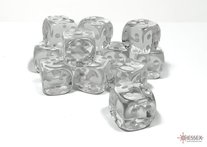 Chessex - Translucent Clear/white 16mm d6 Dice Block (12 dice)