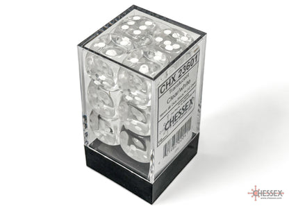 Chessex - Translucent Clear/white 16mm d6 Dice Block (12 dice)