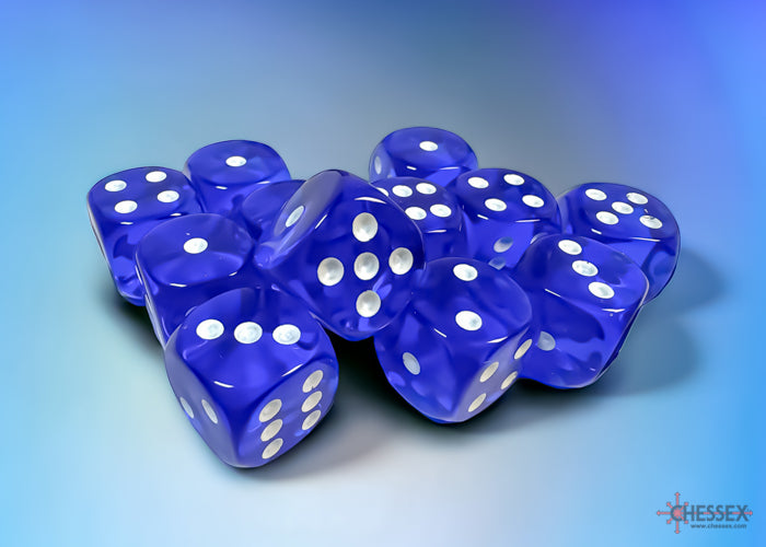 Chessex - Translucent Blue/white 16mm d6 Dice Block (12 dice)