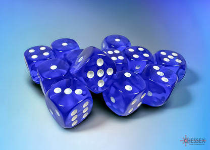 Chessex - Translucent Blue/white 16mm d6 Dice Block (12 dice)