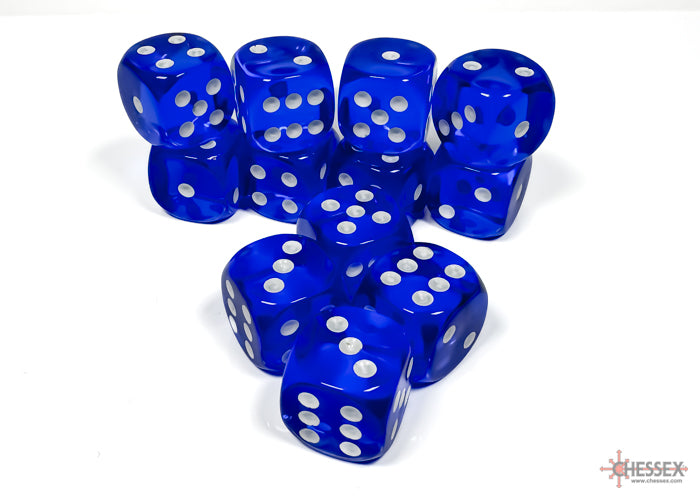 Chessex - Translucent Blue/white 16mm d6 Dice Block (12 dice)
