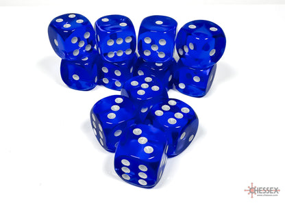 Chessex - Translucent Blue/white 16mm d6 Dice Block (12 dice)