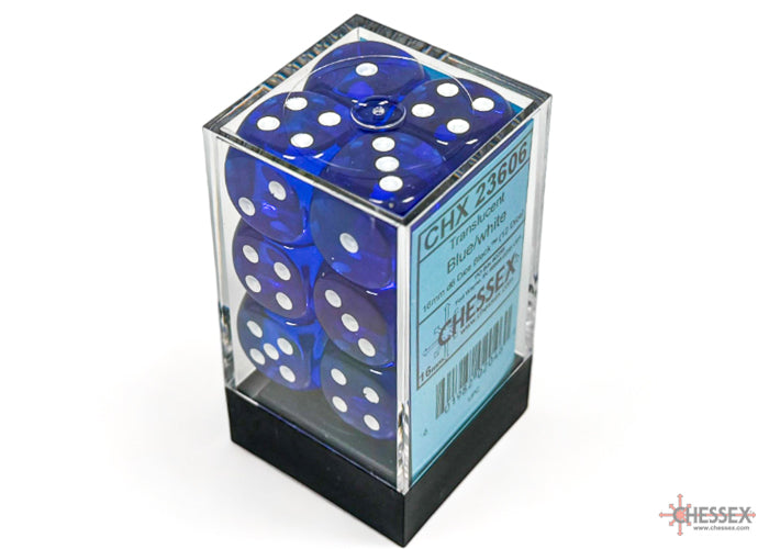 Chessex - Translucent Blue/white 16mm d6 Dice Block (12 dice)