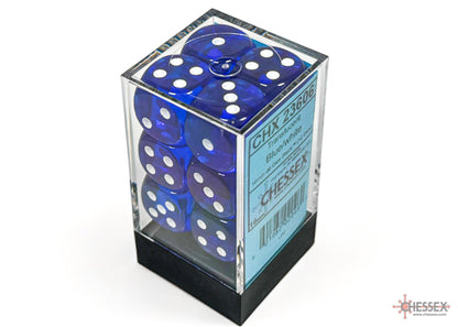 Chessex - Translucent Blue/white 16mm d6 Dice Block (12 dice)