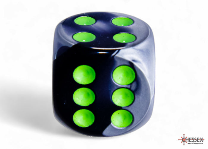 Chessex - Gemini Black-Grey/green 16mm d6 Dice Block (12 dice)