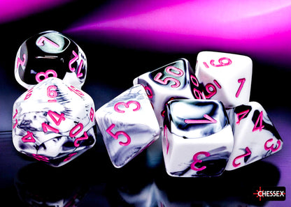 Chessex - Gemini Black-White/pink Polyhedral 7-Dice Set