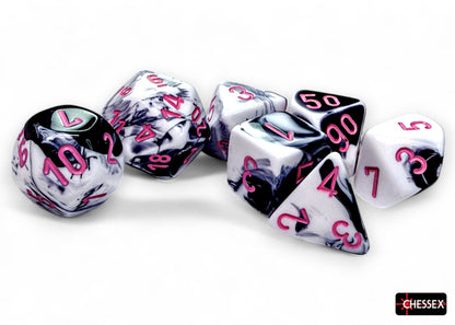 Chessex - Gemini Black-White/pink Polyhedral 7-Dice Set