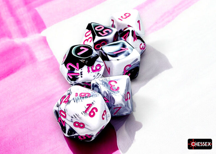 Chessex - Gemini Black-White/pink Polyhedral 7-Dice Set