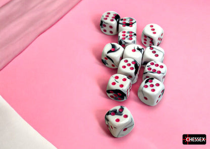 Chessex - Gemini Black-White/pink 16mm d6 Dice Block (12 dice)