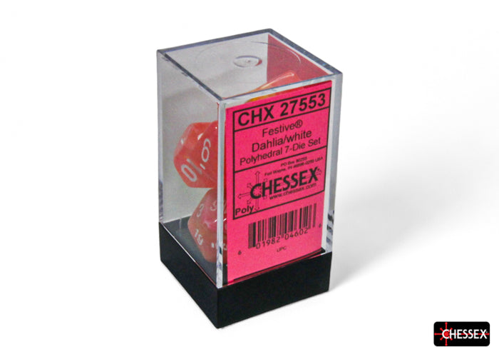 Chessex - Festive Dahlia/white Luminary Polyhedral 7-Dice Set