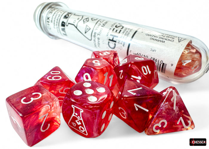 Chessex - Lab Dice Borealis Passion/white Luminary Polyhedral 7-Dice Set (with bonus die)