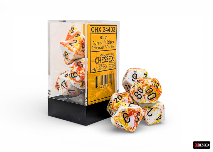 Chessex - Brush Polyhedral Sunrise/black 7-Die Set