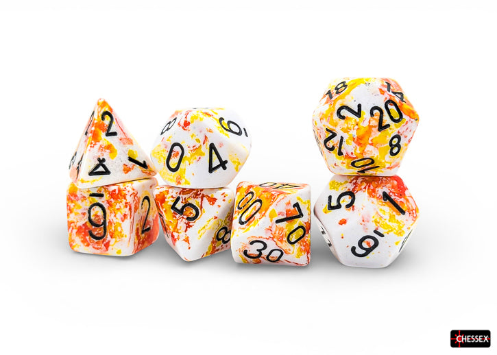 Chessex - Brush Polyhedral Sunrise/black 7-Die Set