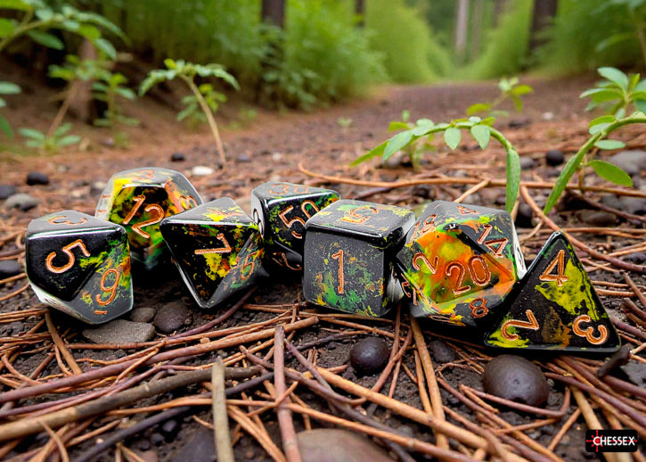 Chessex - Brush Polyhedral Deep Forest/gold 7-Die Set