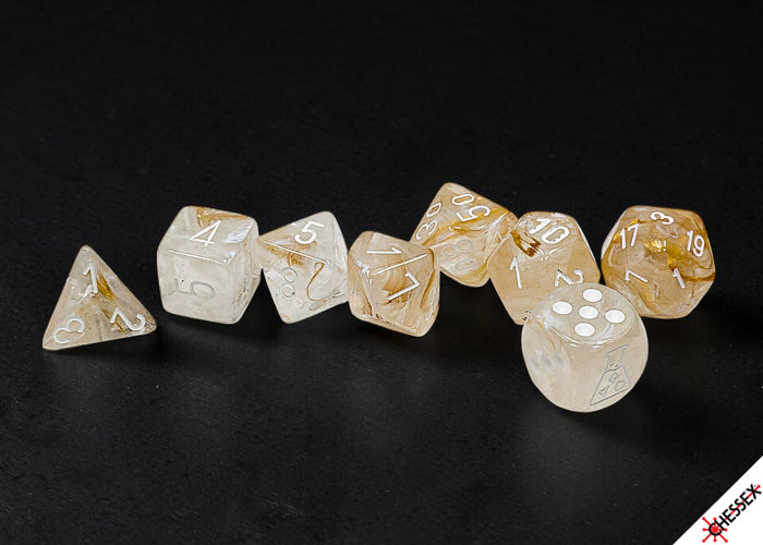 Chessex - Lab Dice Borealis Champagne/white Polyhedral 7-Dice Set (with bonus die)