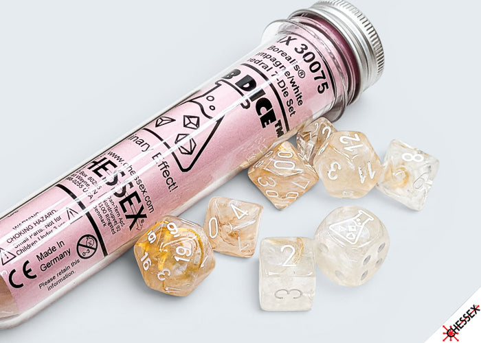 Chessex - Lab Dice Borealis Champagne/white Polyhedral 7-Dice Set (with bonus die)