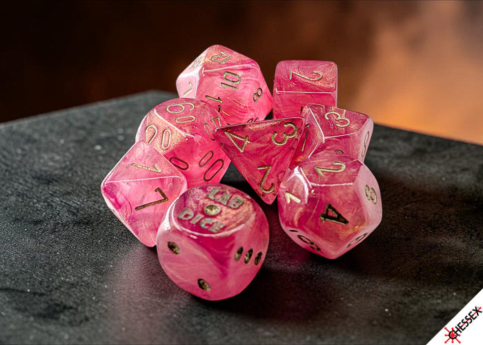 Chessex - Lab Dice Shimmer Ignis/Gold Polyhedral 7-Dice Set (with bonus die)