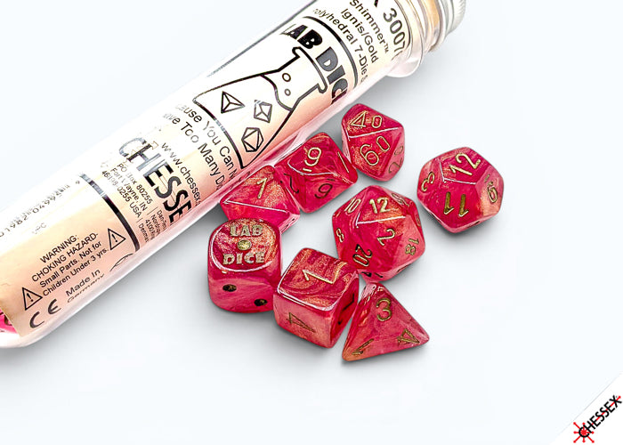 Chessex - Lab Dice Shimmer Ignis/Gold Polyhedral 7-Dice Set (with bonus die)